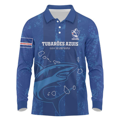Custom Cape Verde Football Long Sleeve Polo Shirt Go Champions Tubaroes Azuis