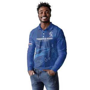 Custom Cape Verde Football Long Sleeve Polo Shirt Go Champions Tubaroes Azuis