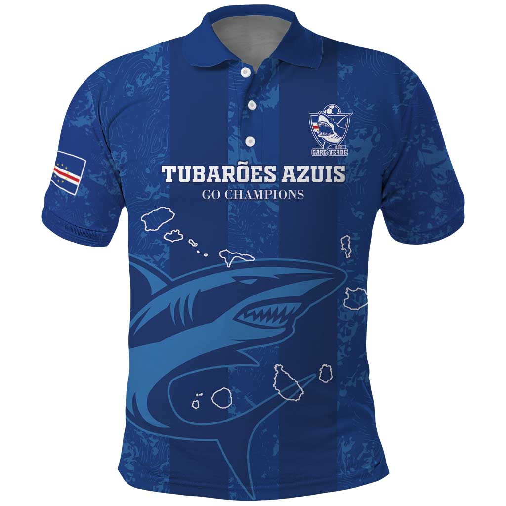 Custom Cape Verde Football Polo Shirt Go Champions Tubaroes Azuis