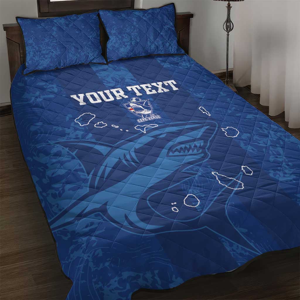 Custom Cape Verde Football Quilt Bed Set Go Champions Tubaroes Azuis