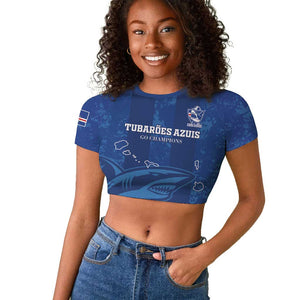 Custom Cape Verde Football Raglan Cropped T shirt Go Champions Tubaroes Azuis