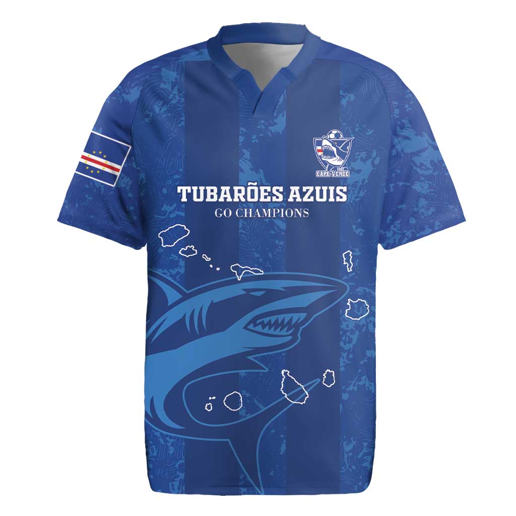 Custom Cape Verde Football Rugby Jersey Go Champions Tubaroes Azuis