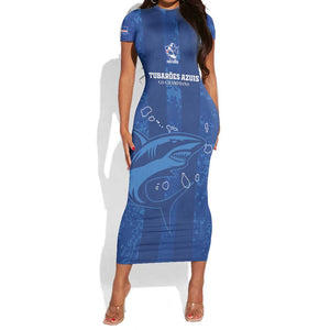 Custom Cape Verde Football Short Sleeve Bodycon Dress Go Champions Tubaroes Azuis