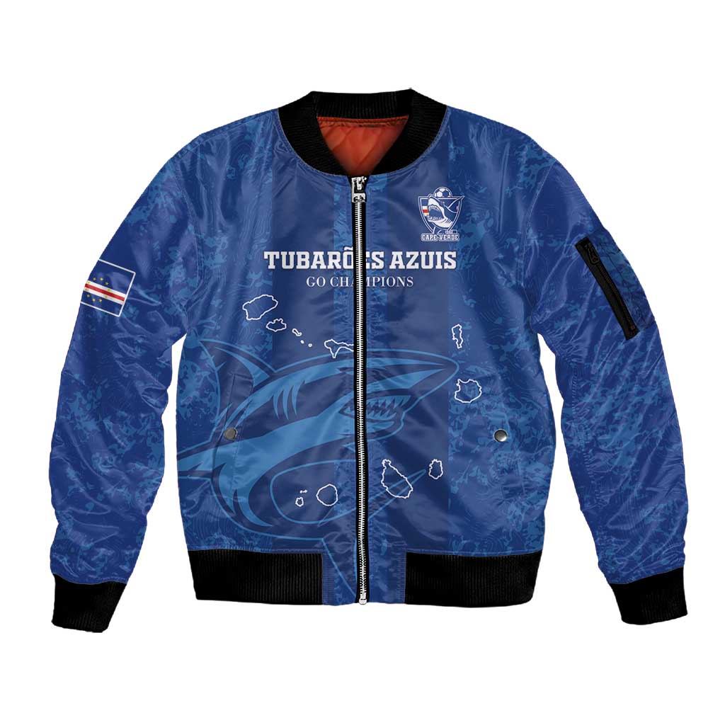 Custom Cape Verde Football Sleeve Zip Bomber Jacket Go Champions Tubaroes Azuis