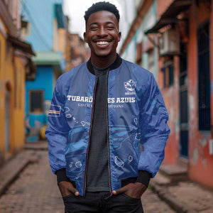 Custom Cape Verde Football Sleeve Zip Bomber Jacket Go Champions Tubaroes Azuis