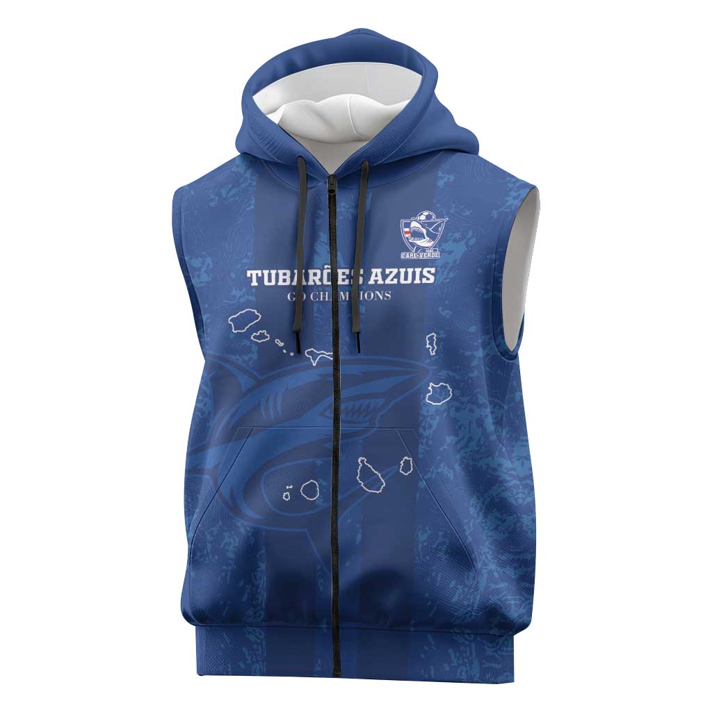 Custom Cape Verde Football Sleeveless Zip Hoodie Go Champions Tubaroes Azuis - African Pride