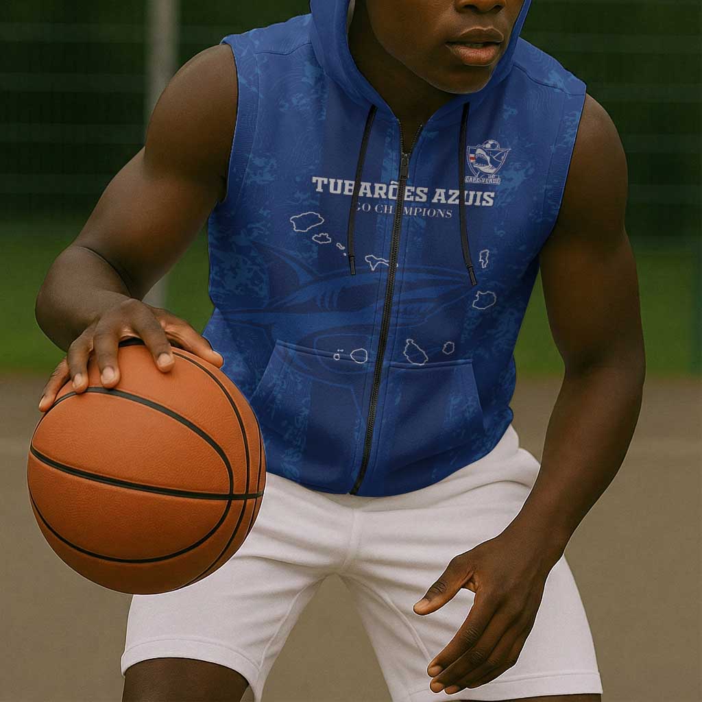 Custom Cape Verde Football Sleeveless Zip Hoodie Go Champions Tubaroes Azuis - African Pride
