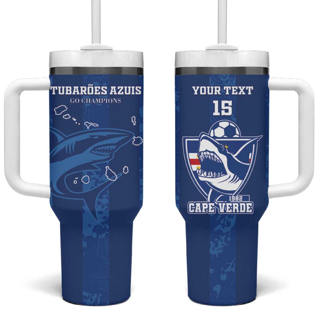 Custom Cape Verde Football Tumbler With Handle Go Champions Tubaroes Azuis