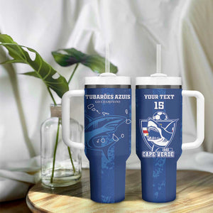 Custom Cape Verde Football Tumbler With Handle Go Champions Tubaroes Azuis