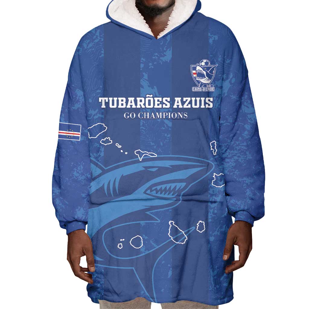 Custom Cape Verde Football Wearable Blanket Hoodie Go Champions Tubaroes Azuis