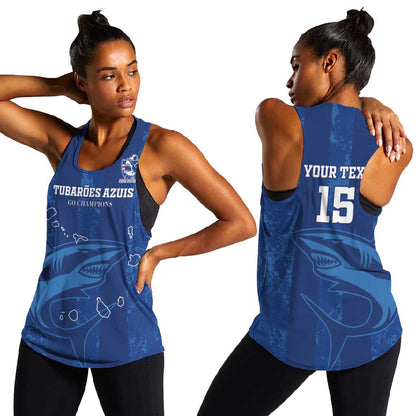Custom Cape Verde Football Women Racerback Tank Go Champions Tubaroes Azuis