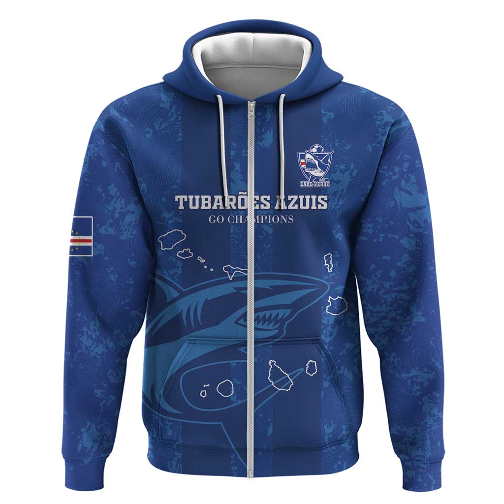 Custom Cape Verde Football Zip Hoodie Go Champions Tubaroes Azuis