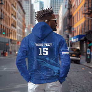 Custom Cape Verde Football Zip Hoodie Go Champions Tubaroes Azuis