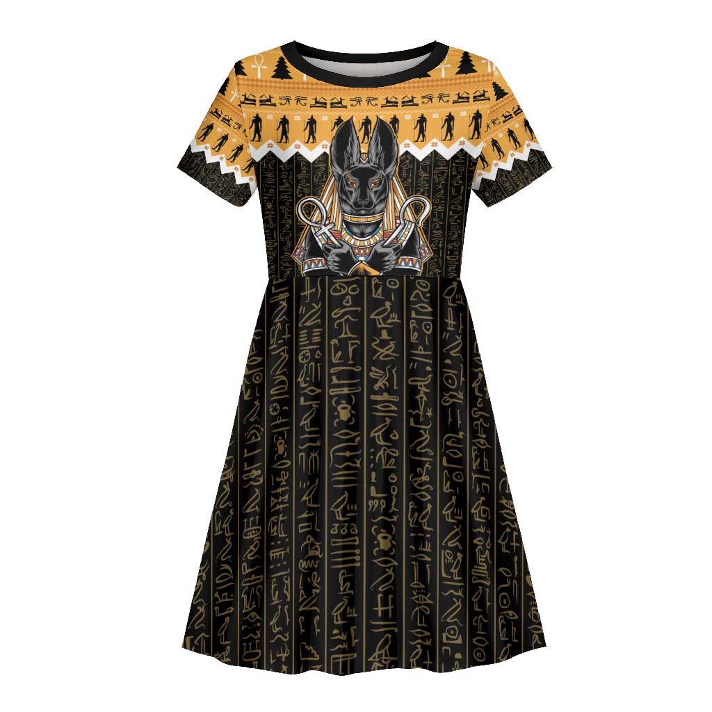 Afro Ancient Egyptian Kid Short Sleeve Dress Anubis - Merry Christmas