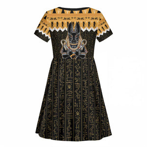 Afro Ancient Egyptian Kid Short Sleeve Dress Anubis - Merry Christmas