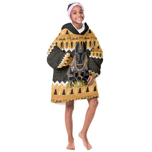 Afro Ancient Egyptian Kid Wearable Blanket Hoodie Anubis - Merry Christmas