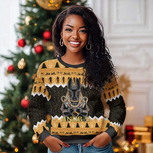 Afro Ancient Egyptian Ugly Christmas Sweater Anubis Merry Christmas