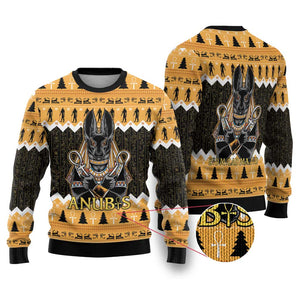 Afro Ancient Egyptian Ugly Christmas Sweater Anubis Merry Christmas