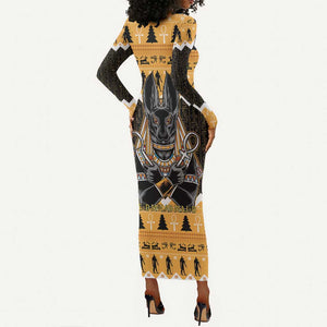 Afro Ancient Egyptian Long Sleeve Bodycon Dress Anubis - Merry Christmas