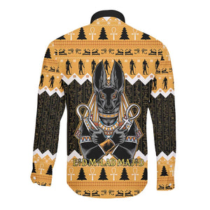 Afro Ancient Egyptian Long Sleeve Button Shirt Anubis - Merry Christmas