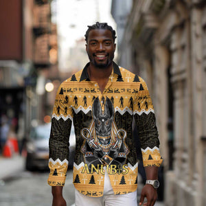 Afro Ancient Egyptian Long Sleeve Button Shirt Anubis - Merry Christmas