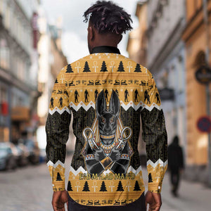 Afro Ancient Egyptian Long Sleeve Button Shirt Anubis - Merry Christmas