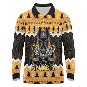 Afro Ancient Egyptian Long Sleeve Polo Shirt Anubis - Merry Christmas