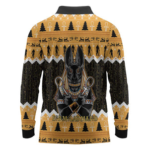 Afro Ancient Egyptian Long Sleeve Polo Shirt Anubis - Merry Christmas