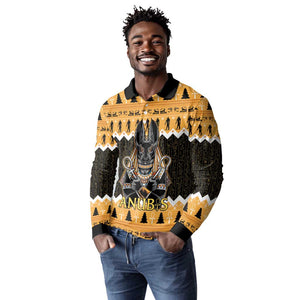 Afro Ancient Egyptian Long Sleeve Polo Shirt Anubis - Merry Christmas