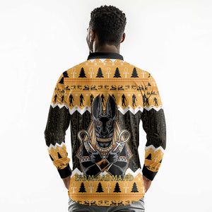 Afro Ancient Egyptian Long Sleeve Polo Shirt Anubis - Merry Christmas