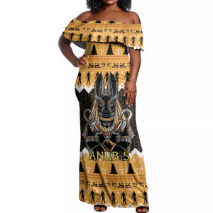 Afro Ancient Egyptian Off Shoulder Maxi Dress Anubis - Merry Christmas