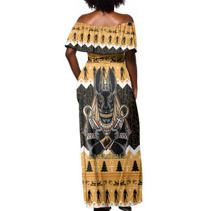 Afro Ancient Egyptian Off Shoulder Maxi Dress Anubis - Merry Christmas