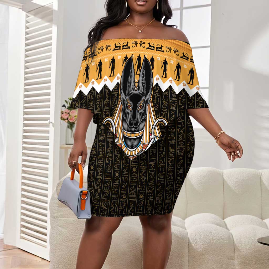 Afro Ancient Egyptian Off Shoulder Short Dress Anubis - Merry Christmas