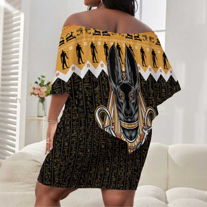 Afro Ancient Egyptian Off Shoulder Short Dress Anubis - Merry Christmas