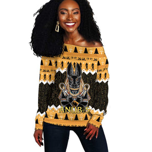 Afro Ancient Egyptian Off Shoulder Sweater Anubis - Merry Christmas