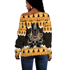 Afro Ancient Egyptian Off Shoulder Sweater Anubis - Merry Christmas