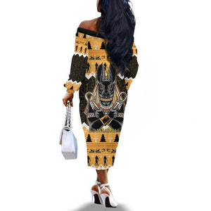 Afro Ancient Egyptian Off The Shoulder Long Sleeve Dress Anubis - Merry Christmas