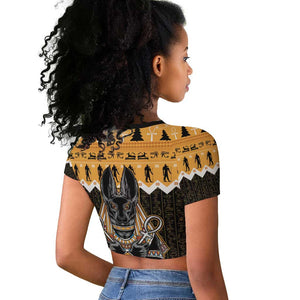 Afro Ancient Egyptian Raglan Cropped T shirt Anubis - Merry Christmas