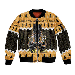 Afro Ancient Egyptian Sleeve Zip Bomber Jacket Anubis - Merry Christmas