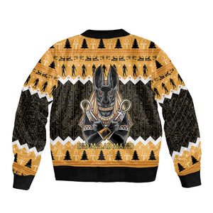 Afro Ancient Egyptian Sleeve Zip Bomber Jacket Anubis - Merry Christmas