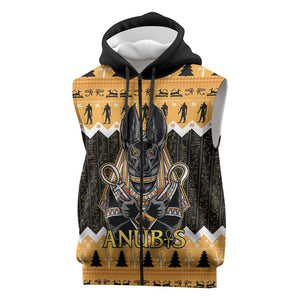Afro Ancient Egyptian Sleeveless Zip Hoodie Anubis - Merry Christmas - African Pride