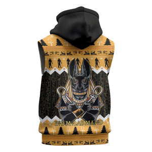 Afro Ancient Egyptian Sleeveless Zip Hoodie Anubis - Merry Christmas - African Pride