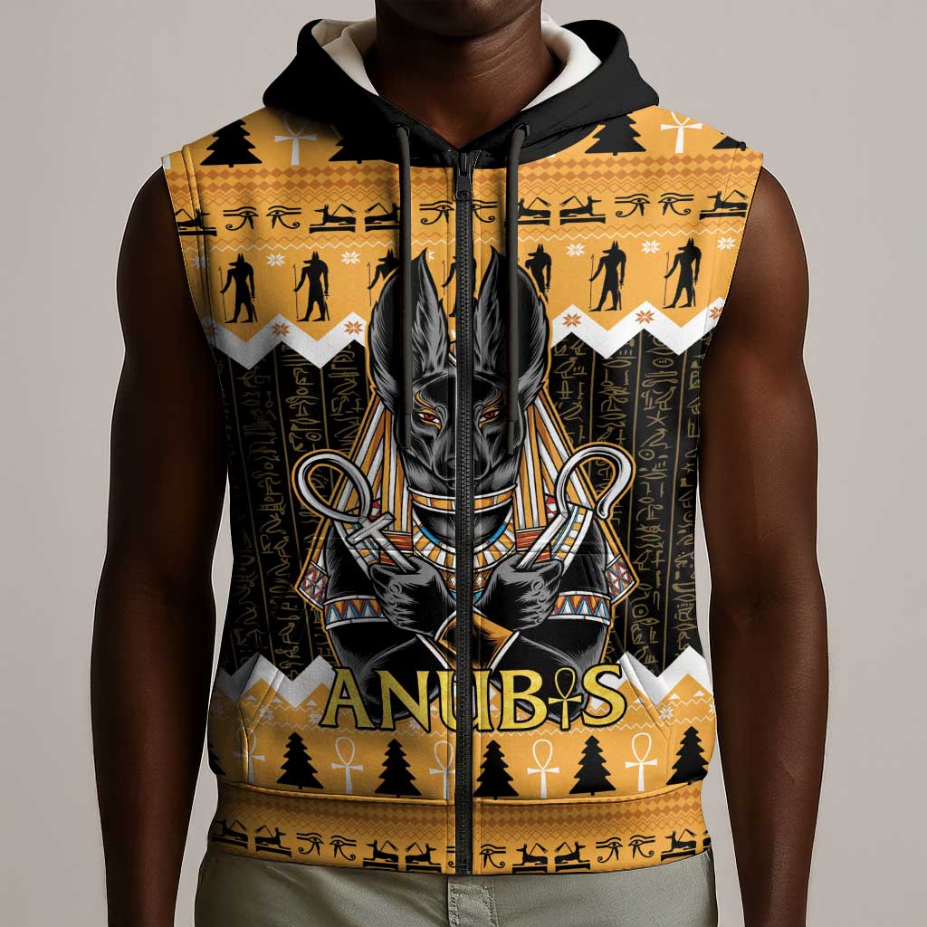 Afro Ancient Egyptian Sleeveless Zip Hoodie Anubis - Merry Christmas - African Pride