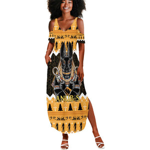 Afro Ancient Egyptian Summer Maxi Dress Anubis - Merry Christmas