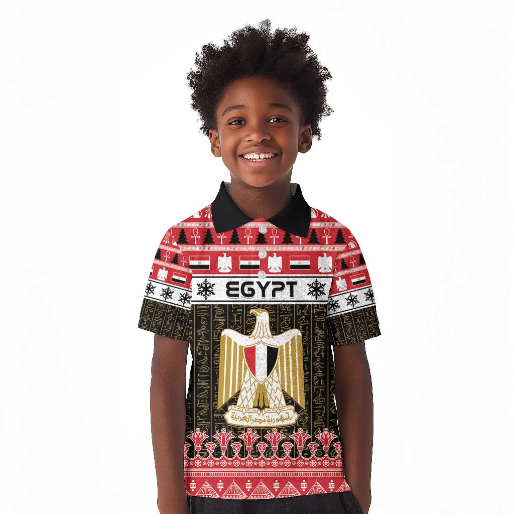 Afro Egypt Christmas Kid Polo Shirt Coat Of Arms Mix Egyptian Pattern