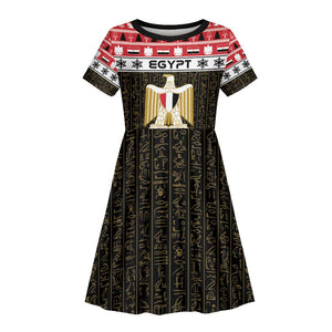 Afro Egypt Christmas Kid Short Sleeve Dress Coat Of Arms Mix Egyptian Pattern LT15