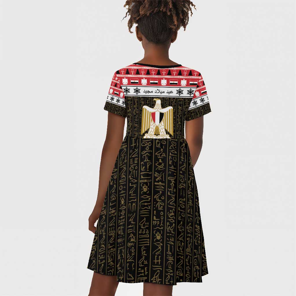 Afro Egypt Christmas Kid Short Sleeve Dress Coat Of Arms Mix Egyptian Pattern LT15