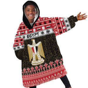 Afro Egypt Christmas Kid Wearable Blanket Hoodie Coat Of Arms Mix Egyptian Pattern