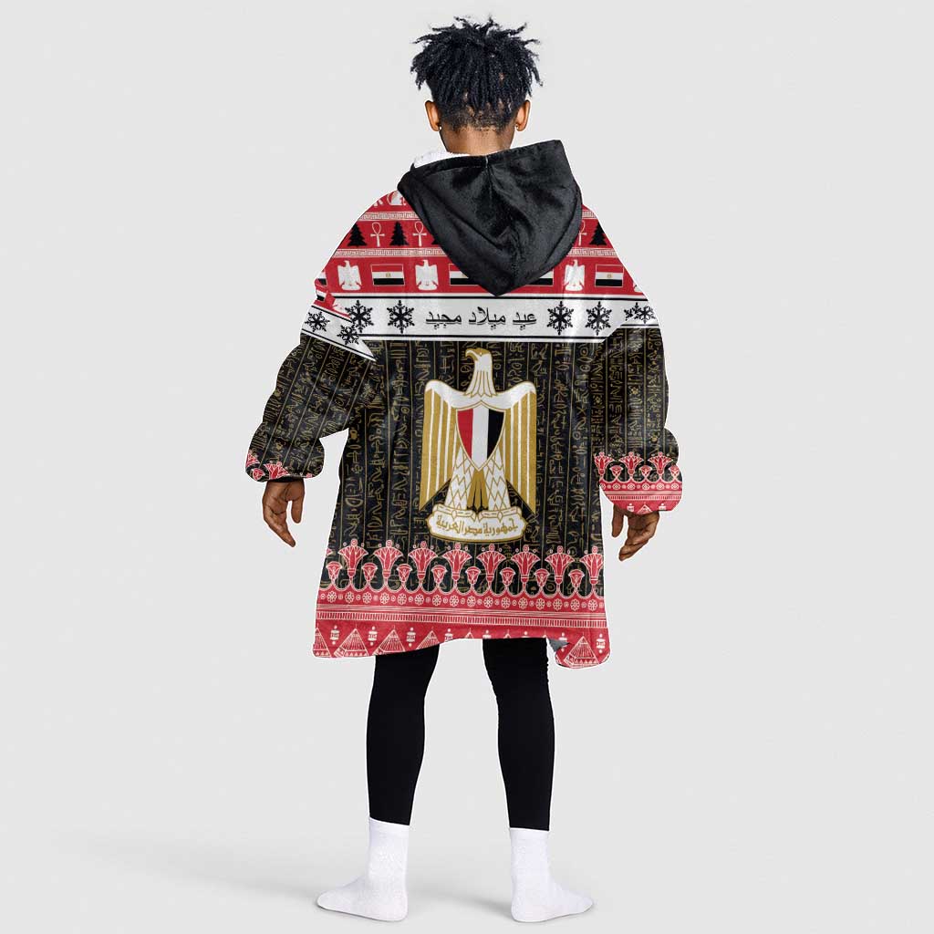 Afro Egypt Christmas Kid Wearable Blanket Hoodie Coat Of Arms Mix Egyptian Pattern LT15