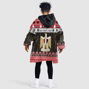 Afro Egypt Christmas Kid Wearable Blanket Hoodie Coat Of Arms Mix Egyptian Pattern